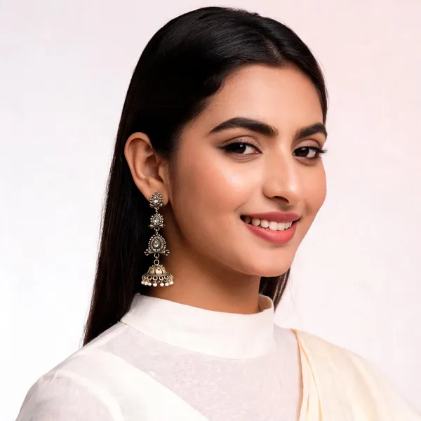 Gold_Alloy_Metal_Oxidized_Jhumka_Earrings_For_Women_-_Pack_of_2