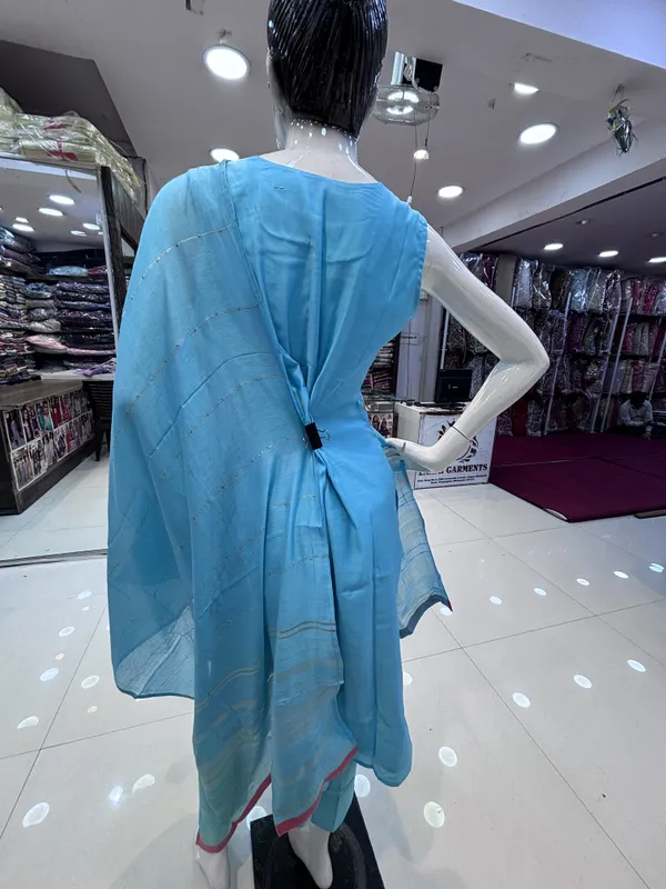 Blue_Chanderi_Straight_Floral_Print_Kurta_Set_For_Women