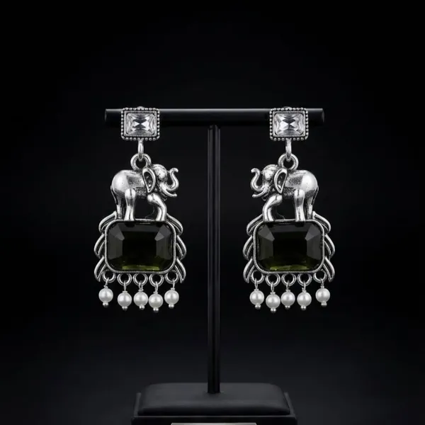 Silver_Alloy_Metal_Oxidised_Elephant_Drop_Earrings_For_Women_-_Pack_of_2