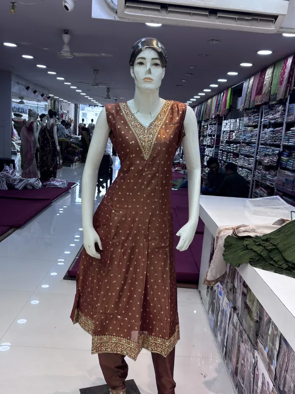 Brown_Shimmer_Straight_Embellished_Anarkali_Set_For_Women