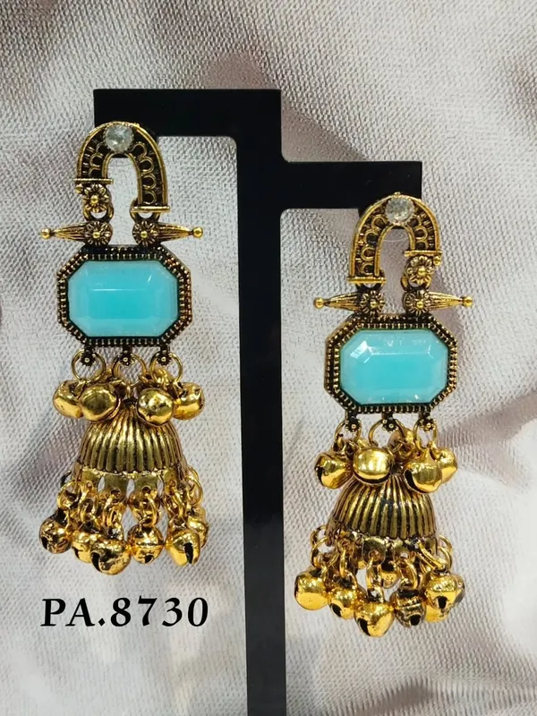 Gold_Turquoise_Alloy_Metal_Jhumka_Earrings_For_Women_-_Pack_of_2