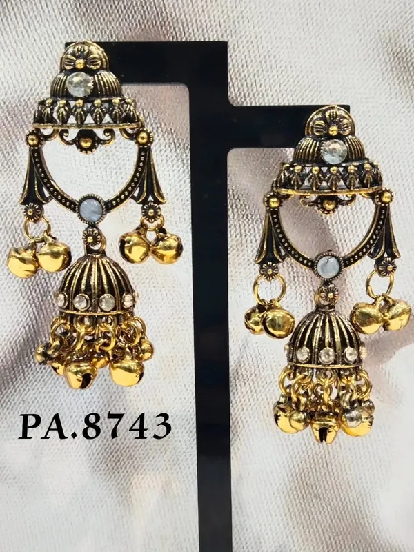Gold_Alloy_Metal_Oxidized_Jhumka_Earrings_For_Women_-_Pack_of_2