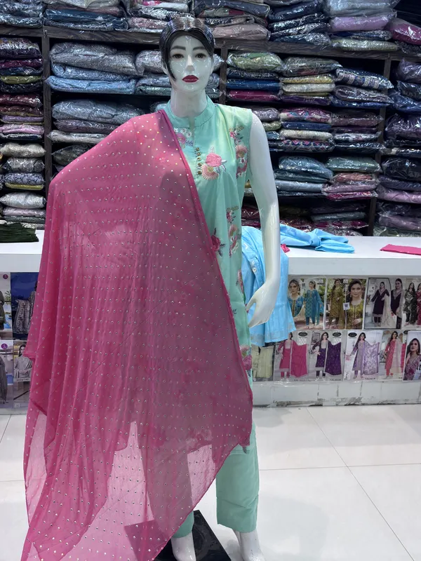 Mint_Green_Chanderi_Floral_Print_Straight_Kurta_Set_For_Women