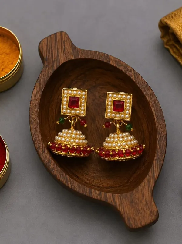 Red_Gold_Alloy_Metal_Pearl_Jhumka_Earrings_For_Women_-_Pack_of_2