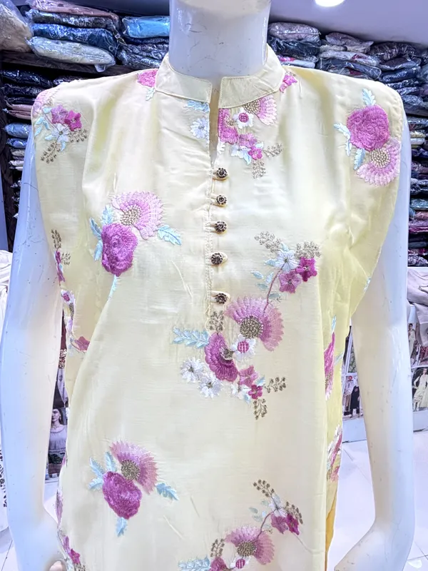 Yellow_Chanderi_Straight_Embroidered_Kurta_Set_For_Women