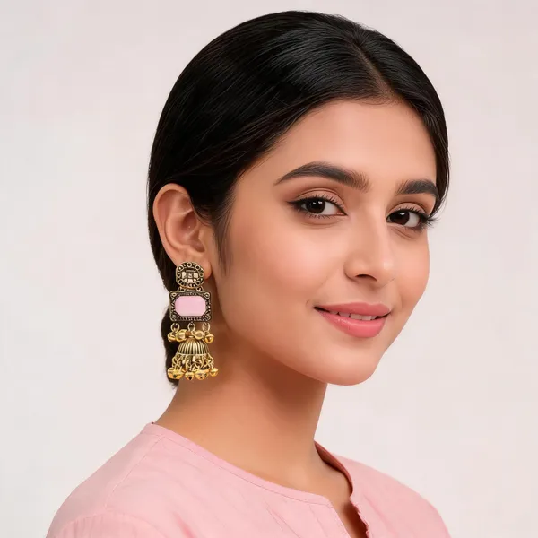 Gold_Pink_Alloy_Metal_Stone_Jhumka_Earrings_For_Women_-_Pack_of_2