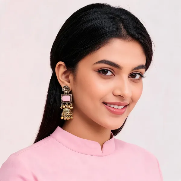 Gold_Pink_Alloy_Metal_Stone_Jhumka_Earrings_For_Women_-_Pack_of_2