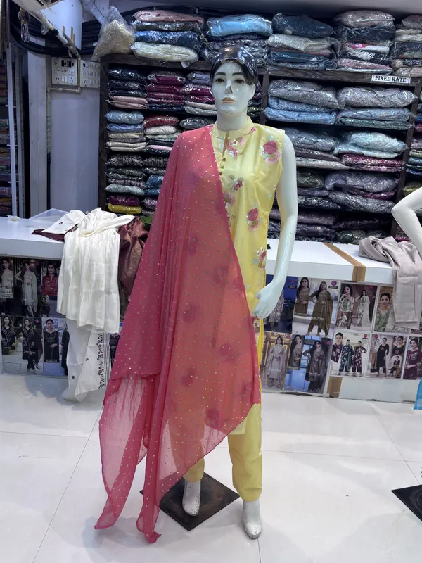 Yellow_Chanderi_Straight_Embroidered_Kurta_Set_For_Women