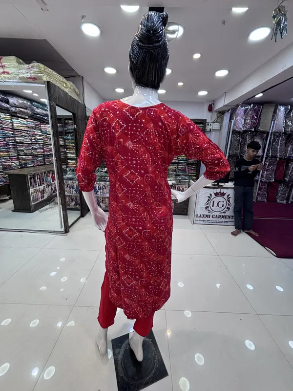 Red_Rayon_Straight_Printed_Kurta_Set_For_Women