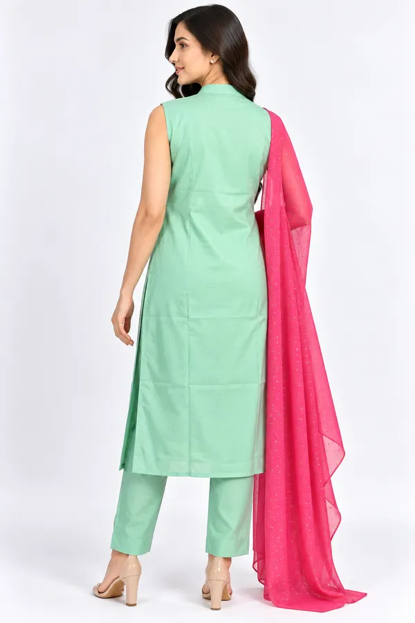 Mint_Green_Chanderi_Floral_Butta_Embroidered_Kurta_Set_for_Women_–_Sleeveless_(Sleeves_Included)