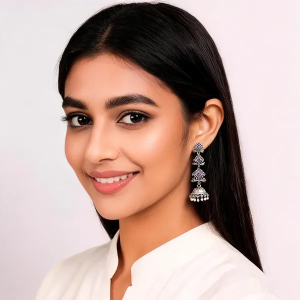 Silver_Purple_Alloy_Metal_Stone_Jhumka_Earrings_For_Women_-_Pack_of_2