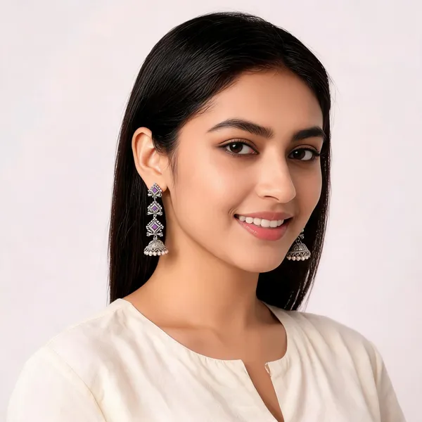 Silver_Purple_Alloy_Metal_Stone_Jhumka_Earrings_For_Women_-_Pack_of_2