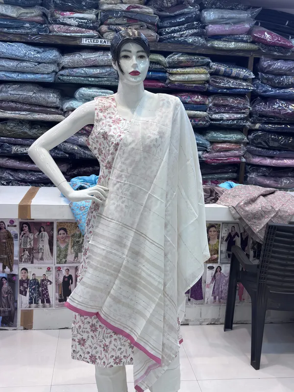 White_Chanderi_Sleeveless_Floral_Print_Kurta_Pant_Set_For_Women