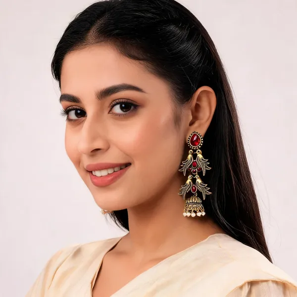 Gold_Red_Alloy_Metal_Stone_Long_Jhumka_Earrings_For_Women_-_Pack_of_2