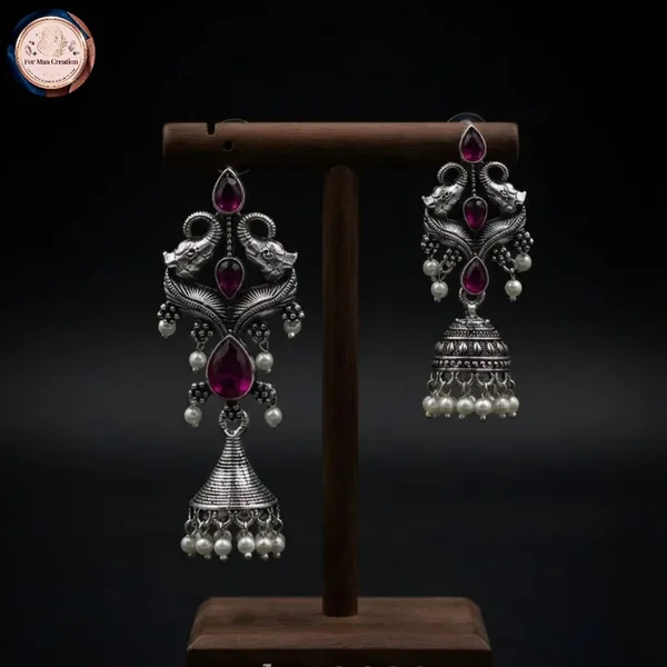 Silver_Alloy_Metal_Oxidized_Chandelier_Jhumka_Earrings_For_Women_-_Pack_of_2