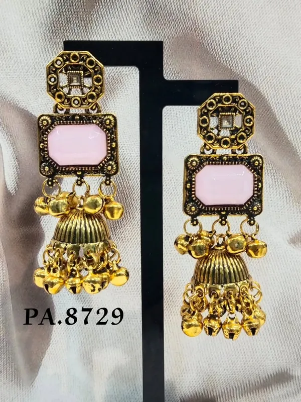 Gold_Pink_Alloy_Metal_Stone_Jhumka_Earrings_For_Women_-_Pack_of_2