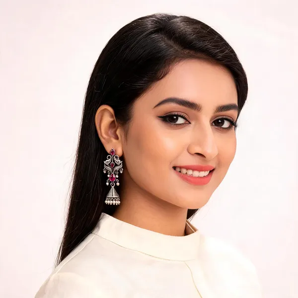 Silver_Alloy_Metal_Oxidized_Chandelier_Jhumka_Earrings_For_Women_-_Pack_of_2