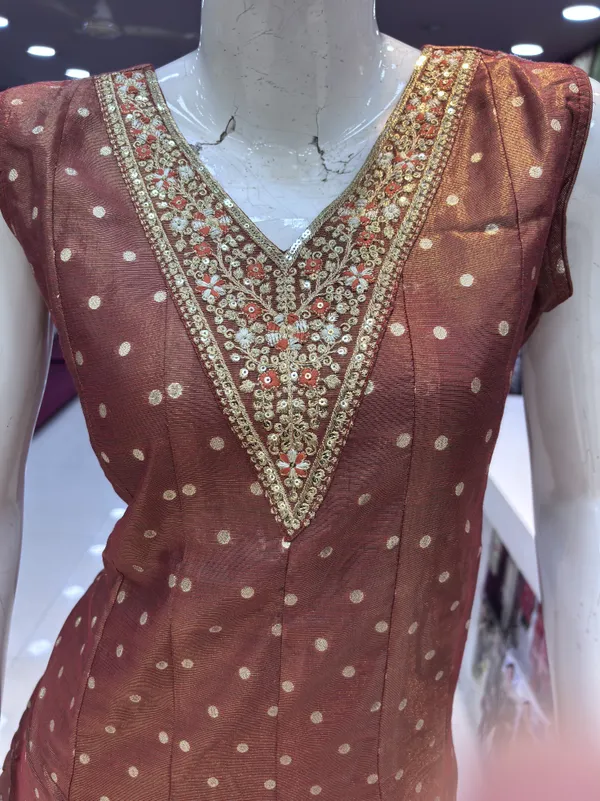 Brown_Shimmer_Straight_Embellished_Anarkali_Set_For_Women