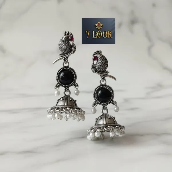 Silver_Alloy_Metal_Oxidized_Peacock_Jhumka_Earrings_For_Women_-_Pack_of_2