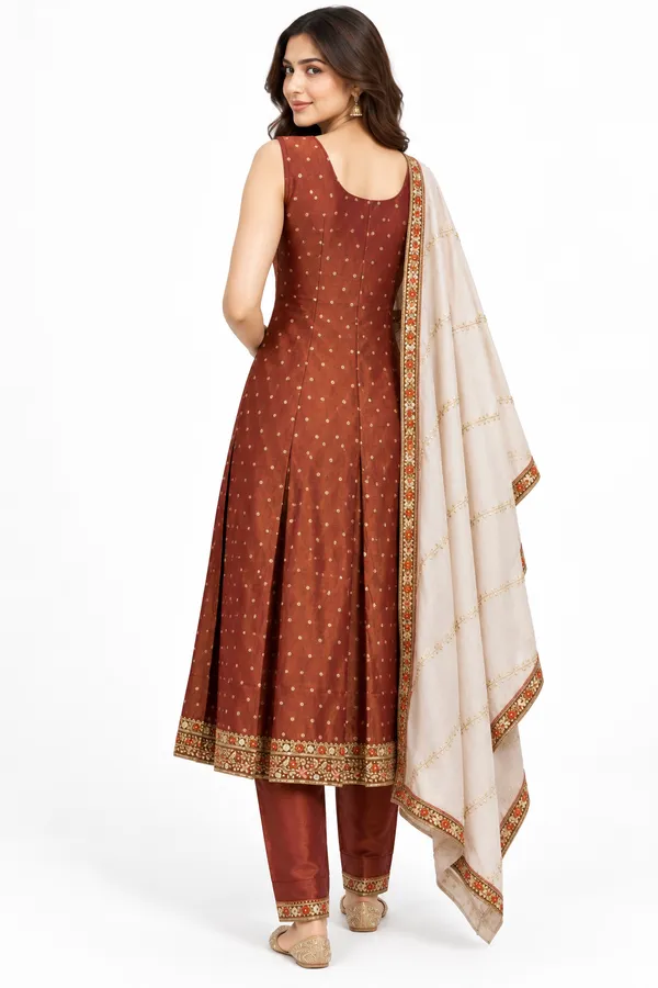 Brown_Shimmer_Straight_Embellished_Anarkali_Set_For_Women_-_(Sleeves_Included)