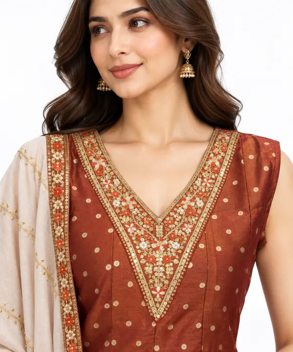 Brown_Shimmer_Straight_Embellished_Anarkali_Set_For_Women_-_(Sleeves_Included)