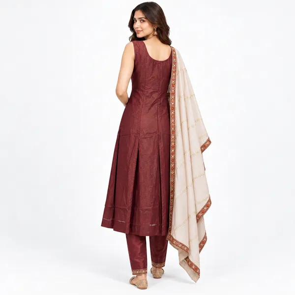 Brown_Shimmer_Straight_Embellished_Anarkali_Set_For_Women