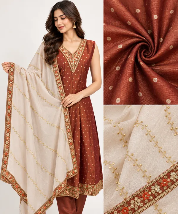 Brown_Shimmer_Straight_Embellished_Anarkali_Set_For_Women_-_(Sleeves_Included)