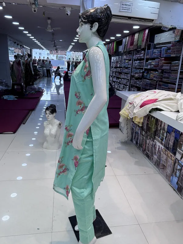 Mint_Green_Chanderi_Floral_Print_Straight_Kurta_Set_For_Women