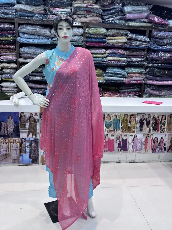 Blue_Chanderi_Sleeveless_Floral_Print_Kurta_Set_For_Women