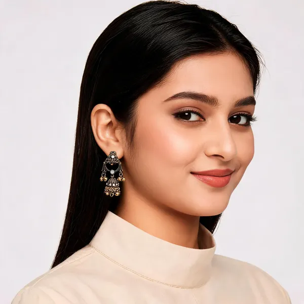 Gold_Alloy_Metal_Oxidized_Jhumka_Earrings_For_Women_-_Pack_of_2
