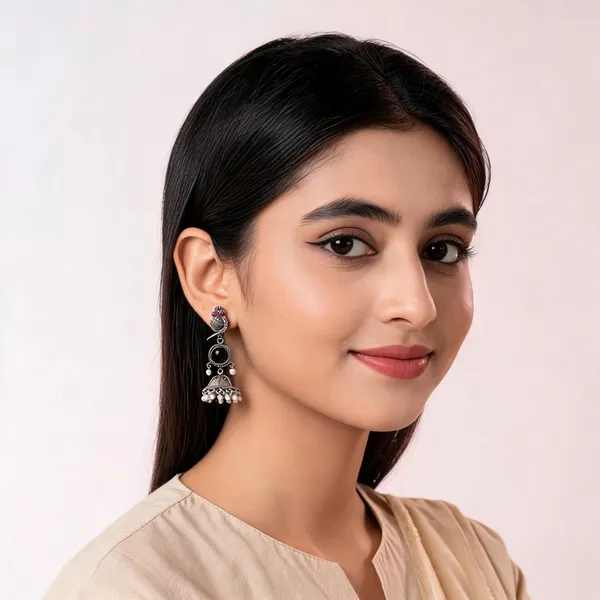 Silver_Alloy_Metal_Oxidized_Peacock_Jhumka_Earrings_For_Women_-_Pack_of_2