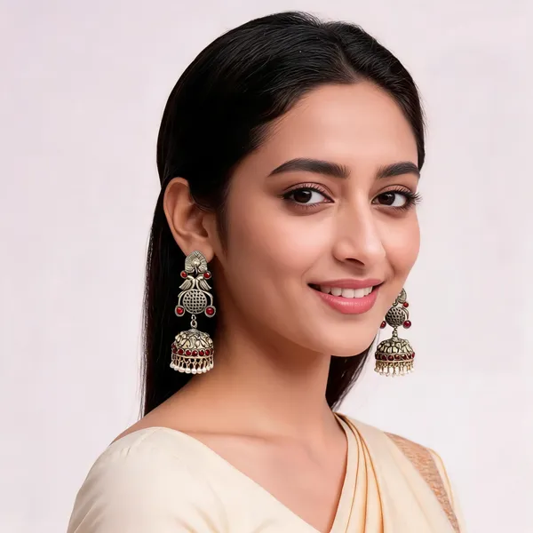 Gold_Alloy_Metal_Oxidized_Jhumka_Earrings_For_Women_-_Pack_of_2
