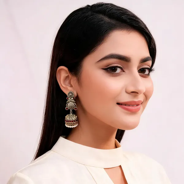 Gold_Alloy_Metal_Oxidized_Jhumka_Earrings_For_Women_-_Pack_of_2