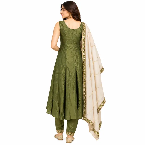 Olive_Shimmer_Fabric_Embroidered_Anarkali_Set_For_Women