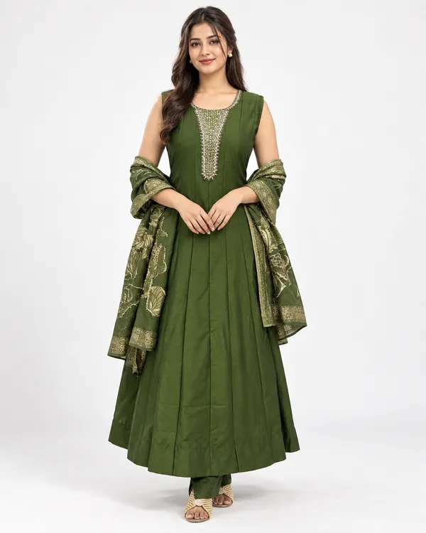 Green_Vichitra_Silk_Embroidered_Anarkali_Suit_Set_For_Women_-_(Sleeves_Included)