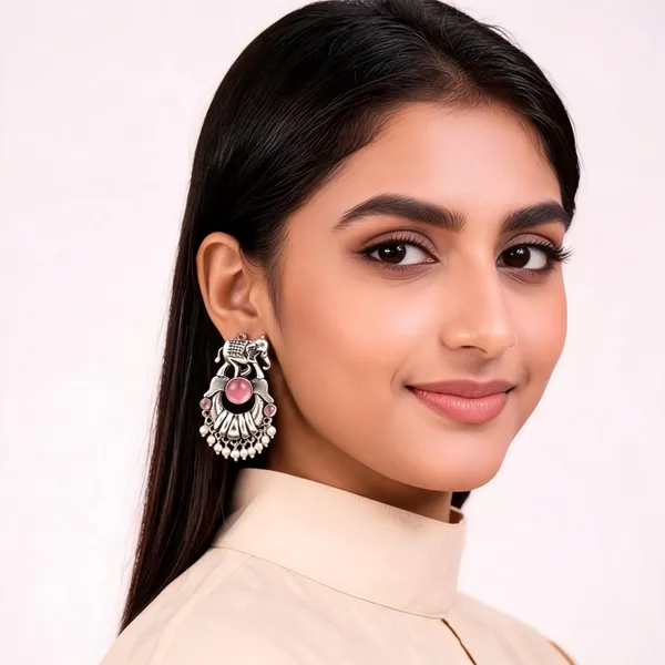 Silver_Alloy_Metal_Oxidized_Elephant_Statement_Earrings_For_Women_-_Pack_of_2