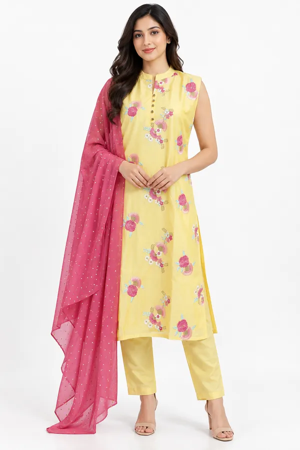 Yellow_Chanderi_Floral_Butta_Embroidered_Kurta_Set_for_Women_–_Sleeveless_(Sleeves_Included)