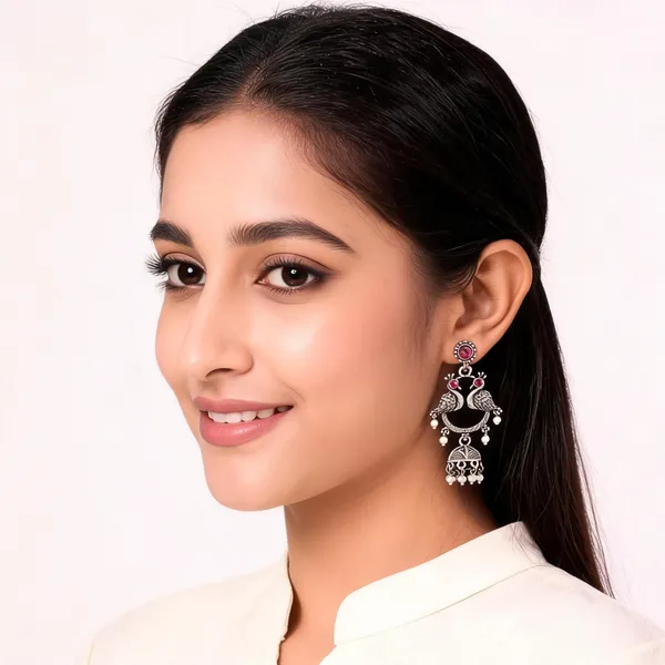 Silver_Alloy_Metal_Oxidised_Peacock_Jhumka_Earrings_For_Women_-_Pack_of_2