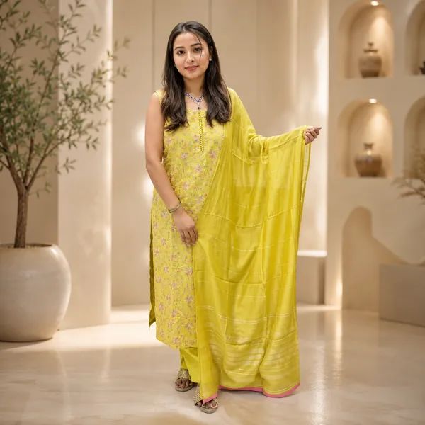 Yellow_Chanderi_Floral_Print_Kurta_Set_For_Women