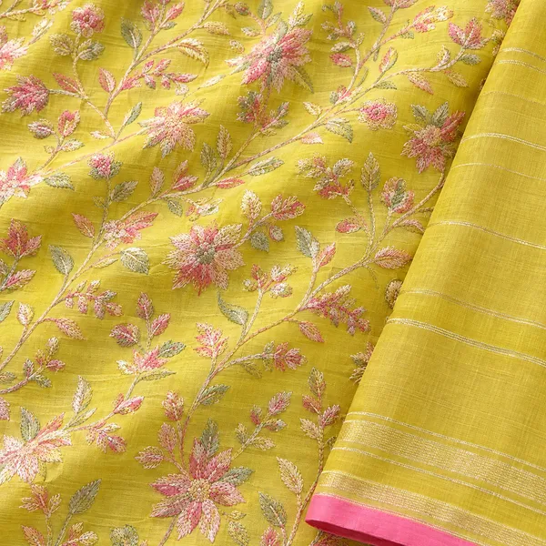 Yellow_Chanderi_Sleeveless_Floral_Embroidered_Kurta_Pant_Set_with_Dupatta_for_Women_-_(Sleeves_Included)