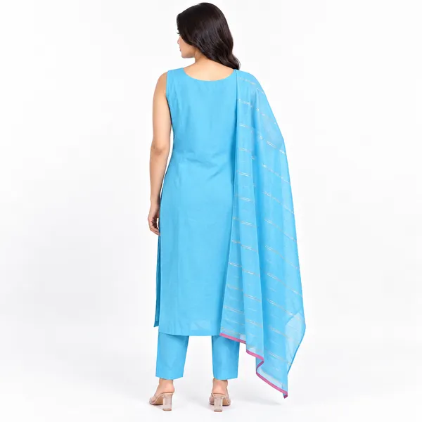 Blue_Chanderi_Sleeveless_Floral_Embroidered_Kurta_Pant_Set_with_Dupatta_for_Women_-_(Sleeves_Included)