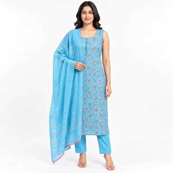 Blue_Chanderi_Sleeveless_Floral_Embroidered_Kurta_Pant_Set_with_Dupatta_for_Women_-_(Sleeves_Included)