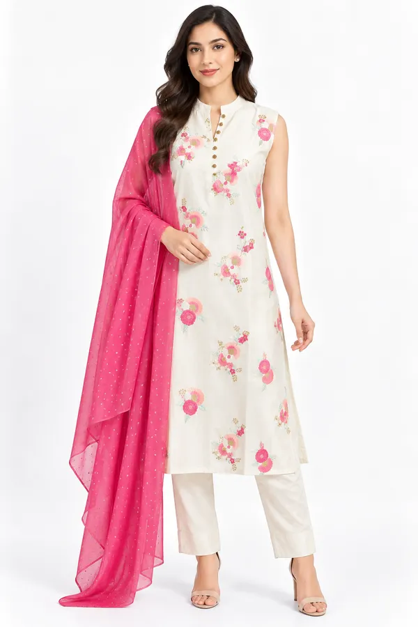 White_Chanderi_Floral_Butta_Embroidered_Kurta_Set_for_Women_–_Sleeveless_(Sleeves_Included)
