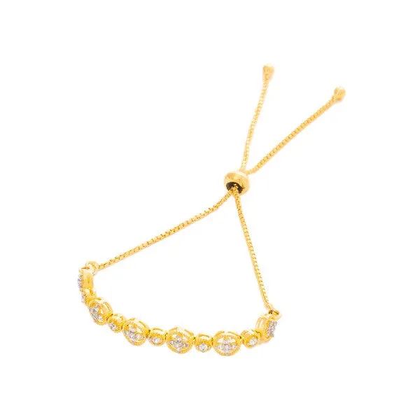 City_Girl_Ad_Brass_Rhodium_Plated_Beaded_Edge_Bracelet_With_Adjustable_Chain_Free_Size_Gold