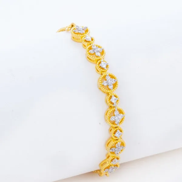 City_Girl_Ad_Brass_Rhodium_Plated_Beaded_Edge_Bracelet_With_Adjustable_Chain_Free_Size_Gold