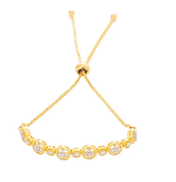 City_Girl_Ad_Brass_Rhodium_Plated_Beaded_Edge_Bracelet_With_Adjustable_Chain_Free_Size_Gold