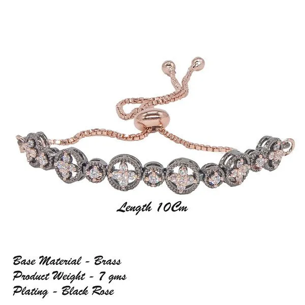 City_Girl_Ad_Brass_Rhodium_Plated_Classic_Stone_Bracelet_With_Adjustable_Chain_Free_Size_Black_Rose