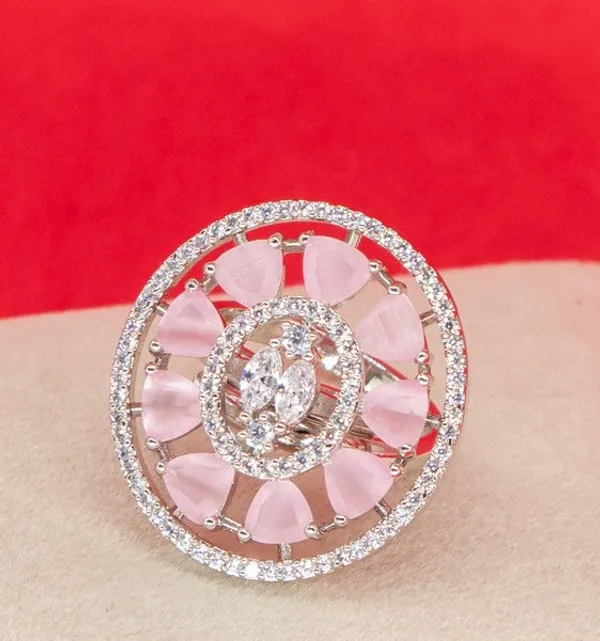 City_Girl_Brass_Pink_Cz_Stone_Studded_Rhodium_Plated_Cocktail_Pink_Floral_Finge_Ring_Free_Size_Default_Title