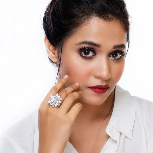 City_Girl_Brass_Cz_Stone_Studded_Rhodium_Plated_Cocktail_Finge_Golden_Leaf_Ring_Free_Size_Silver