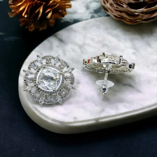 City_Girl_Cz_Stone_Rhodium_Plated_Western_Silver_Stud_Earring_Silver